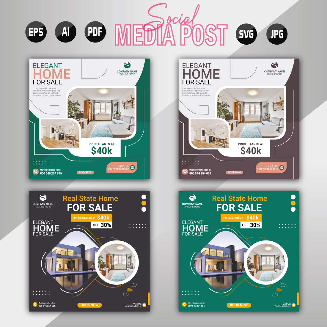 Vector modern home sale social media post template cover image.