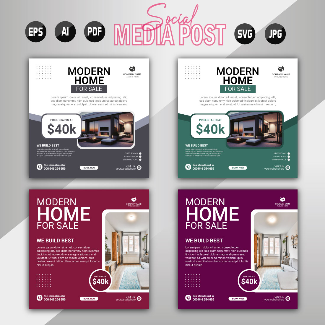 Vector modern home sale social media post template cover image.