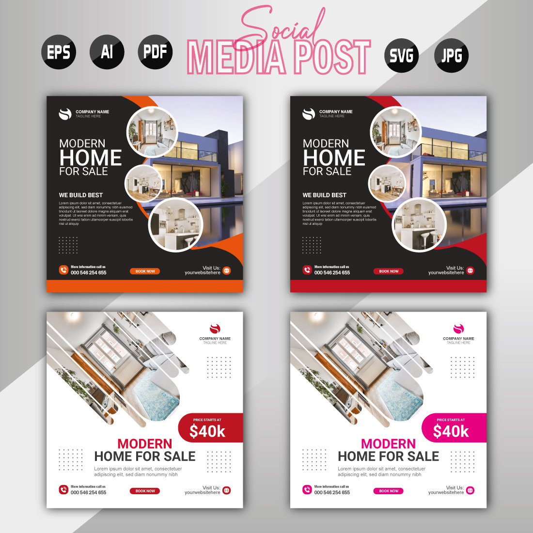 Vector modern home sale social media post template cover image.