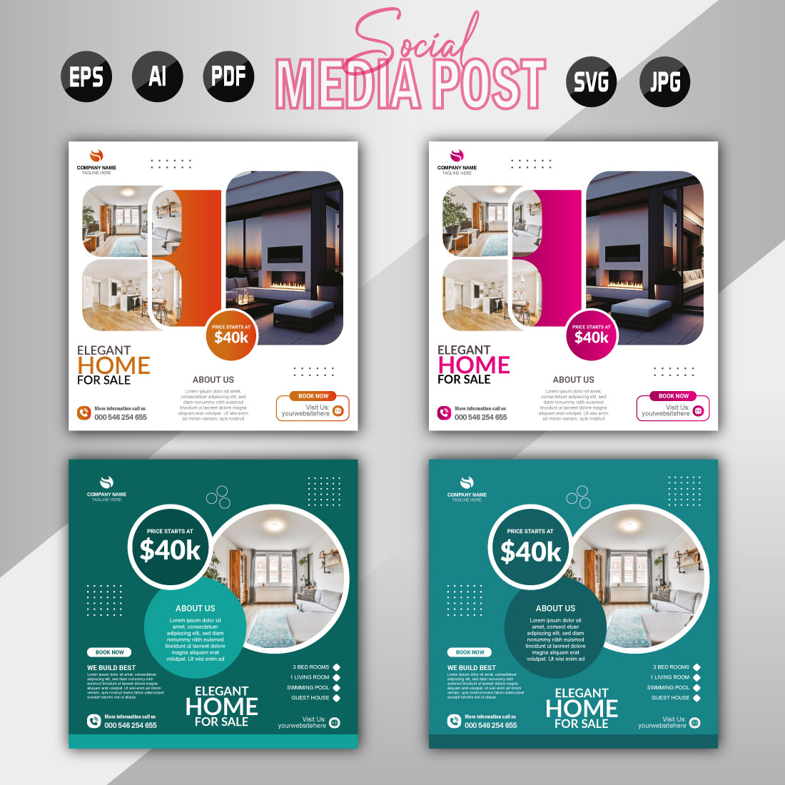 Vector modern home sale social media post template cover image.