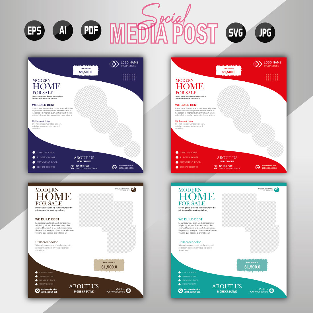 Vector modern home sale social media post template cover image.