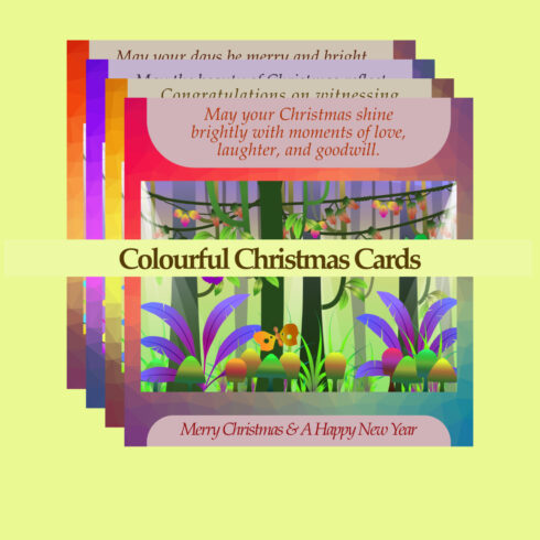 8 Colourful Background Christmas Cards with Inspiring Christmas Wishes cover image.