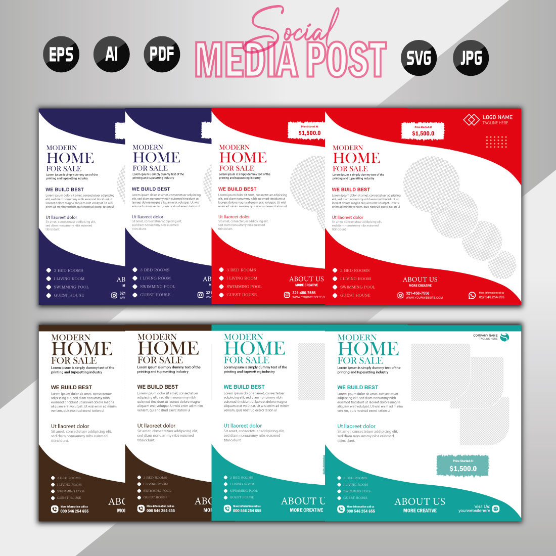 Vector modern home sale social media post template preview image.