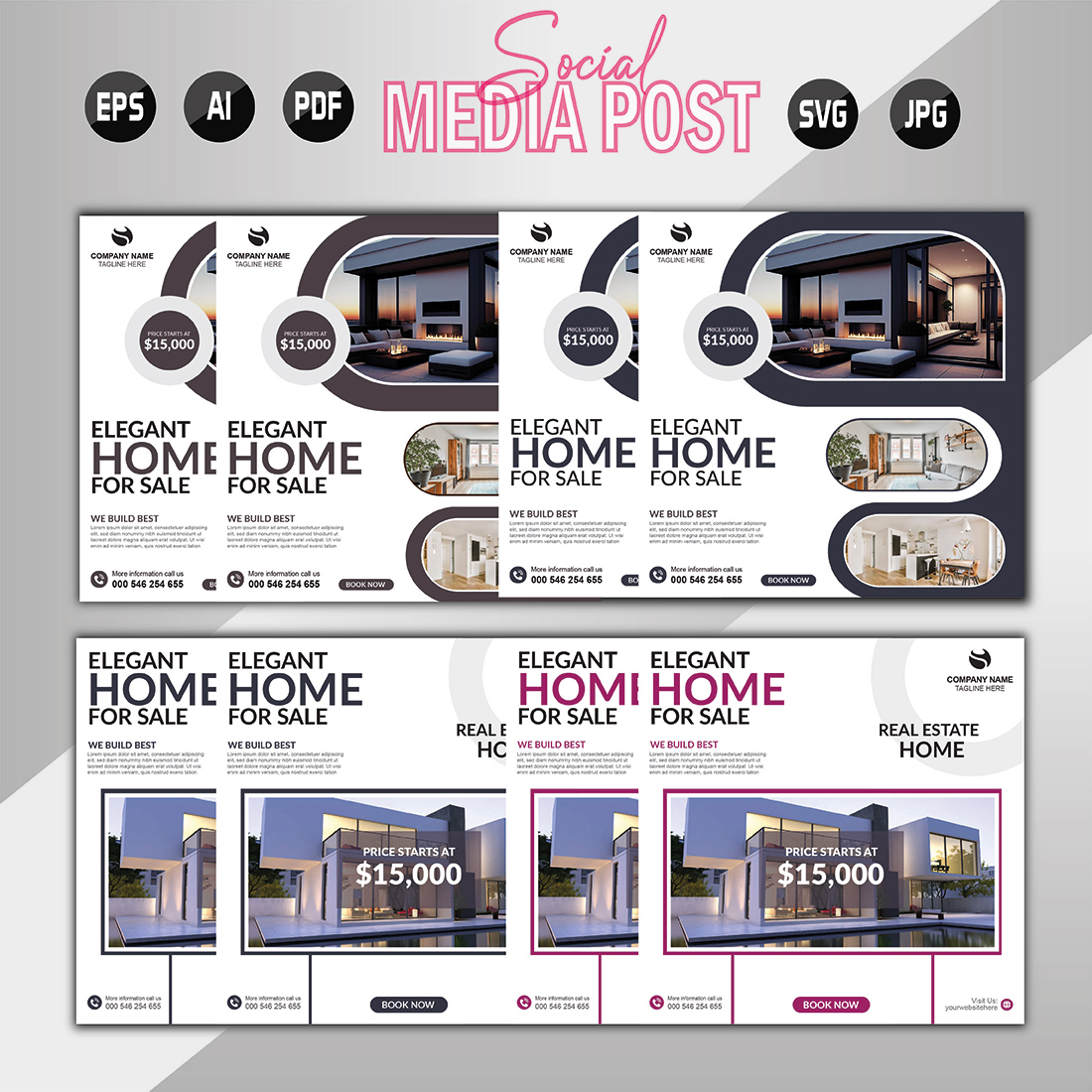 Vector modern home sale social media post template preview image.