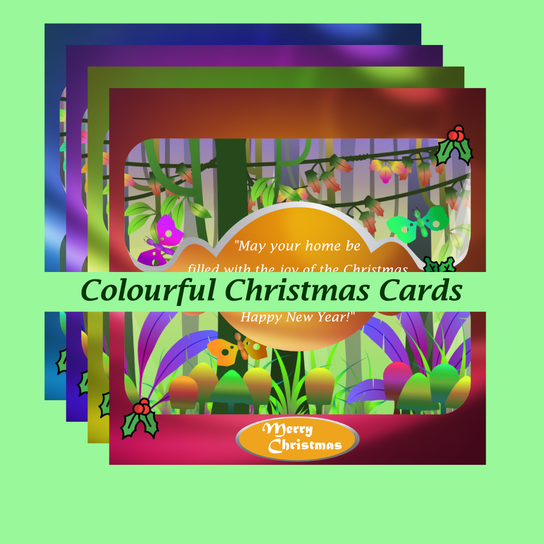 8 Colourful Background Christmas Cards with Inspiring Christmas Wishes preview image.