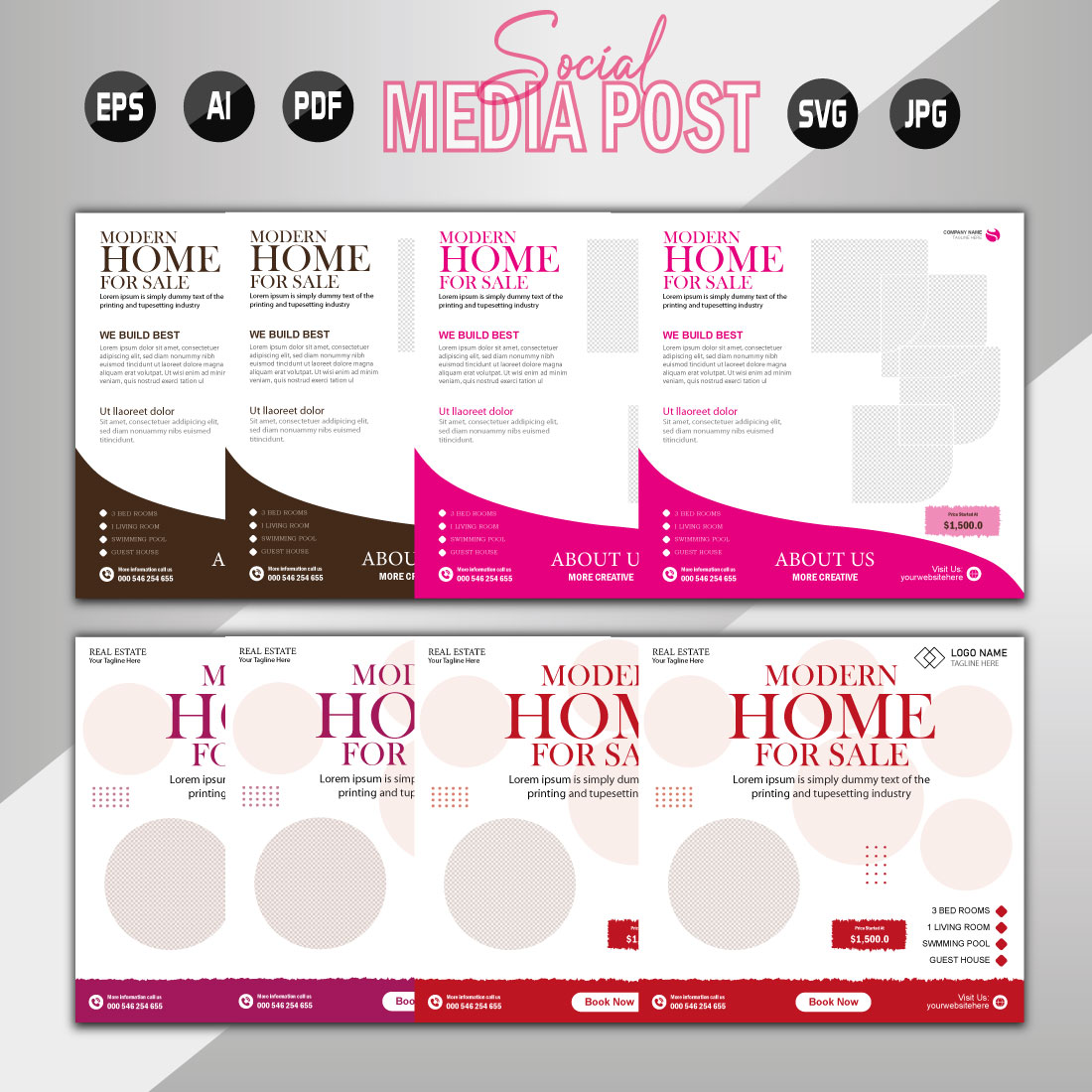 Vector modern home sale social media post template preview image.