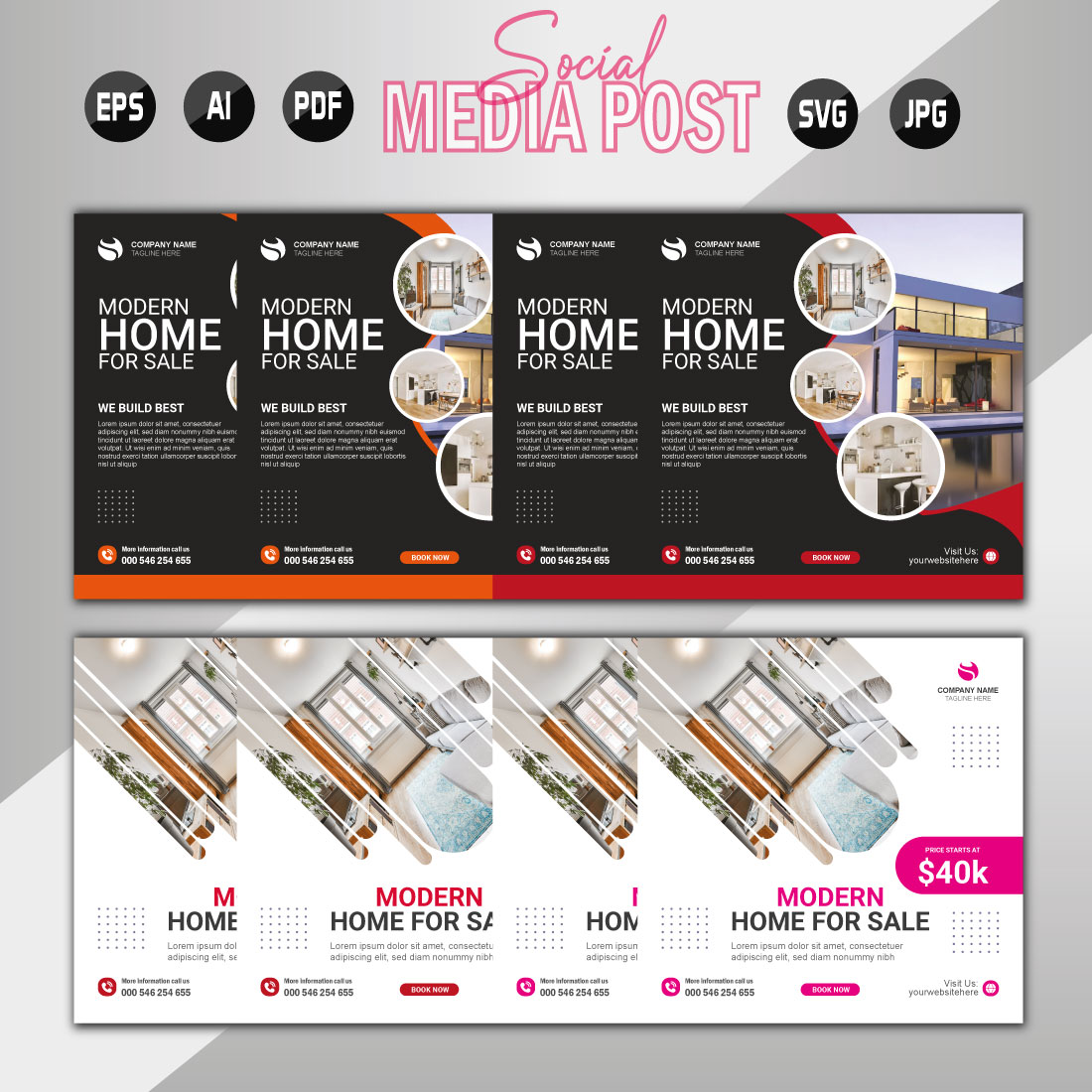 Vector modern home sale social media post template preview image.