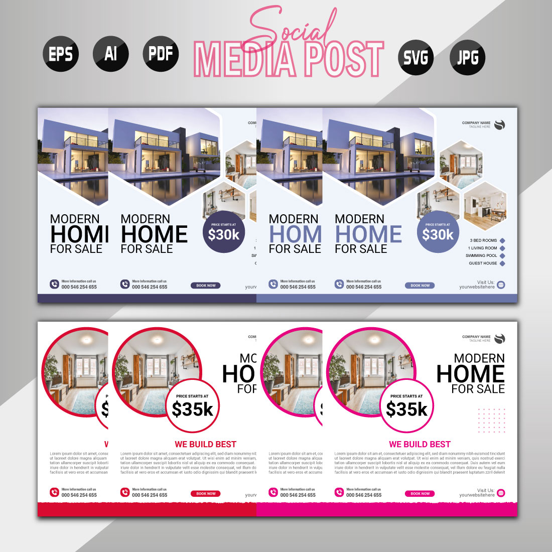 Vector modern home sale social media post template preview image.