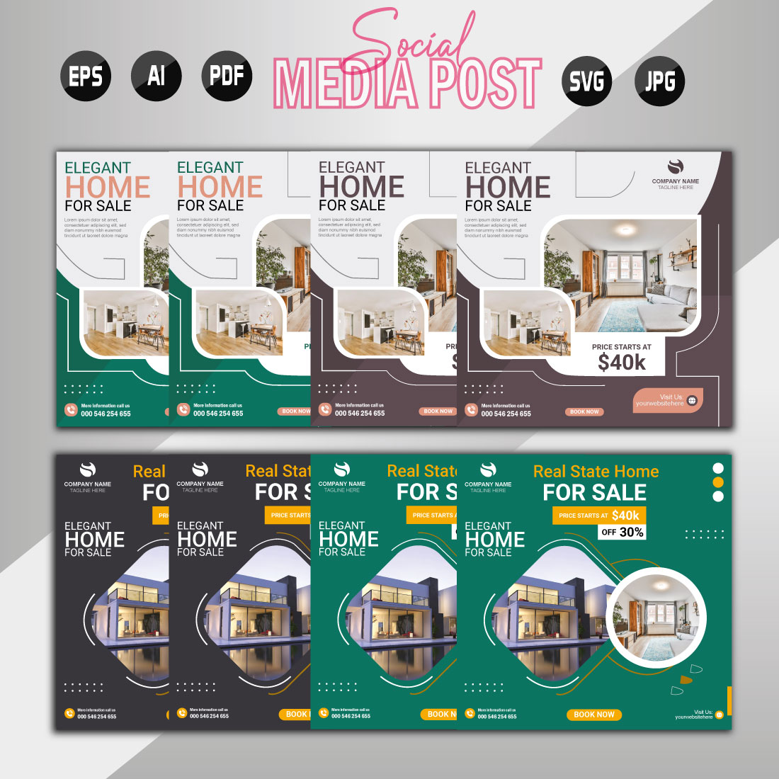 Vector modern home sale social media post template preview image.