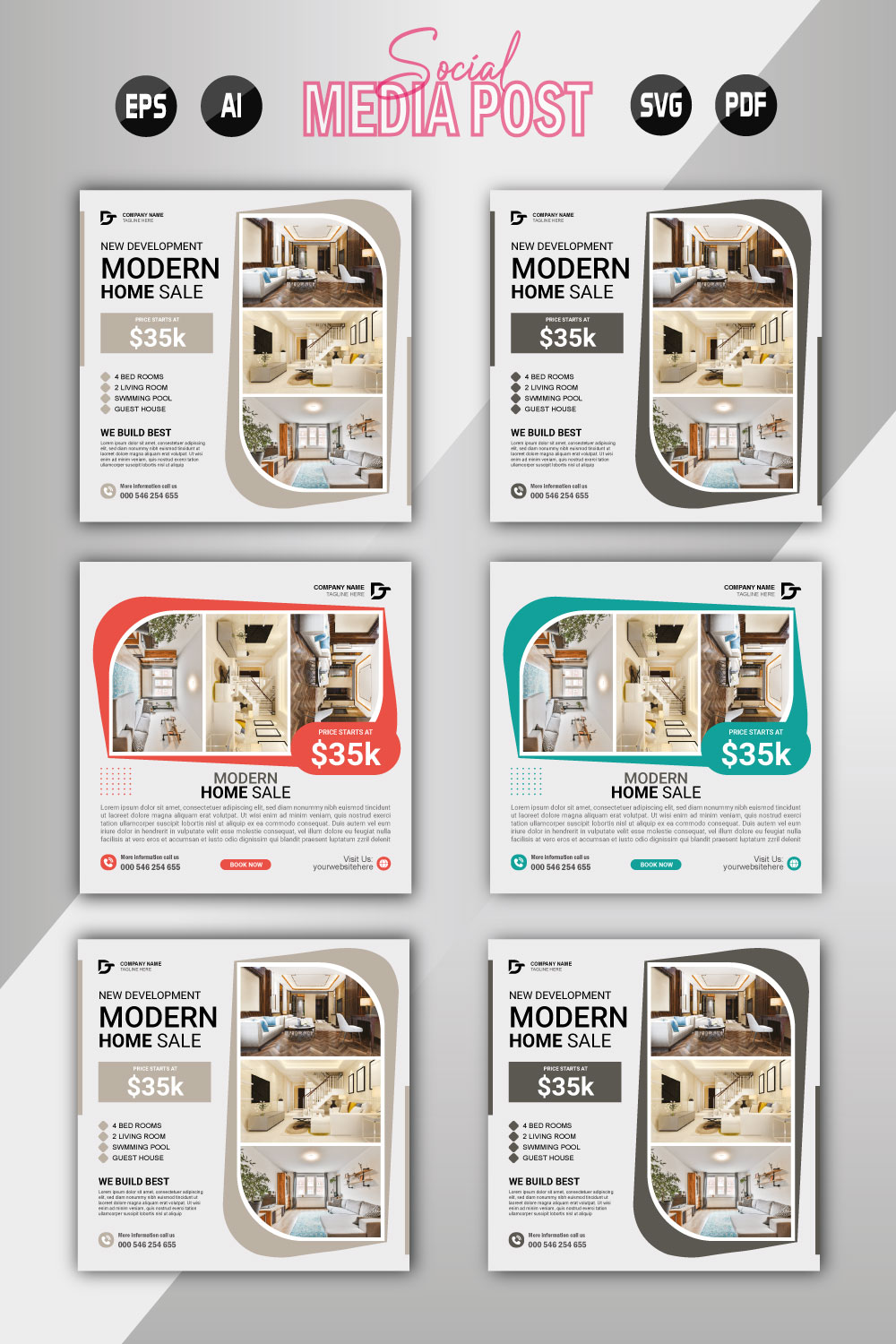 Vector modern home sale social media post template pinterest preview image.