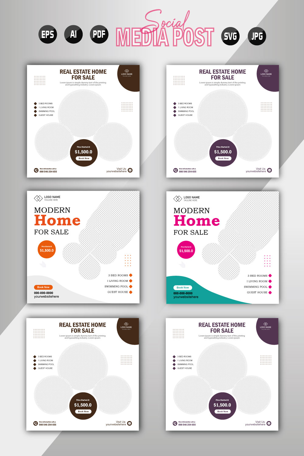 Vector modern home sale social media post template pinterest preview image.