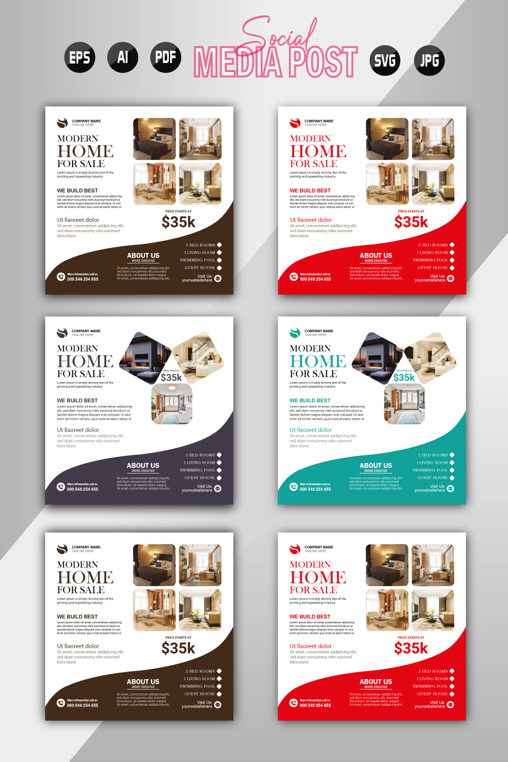 Vector modern home sale social media post template pinterest preview image.