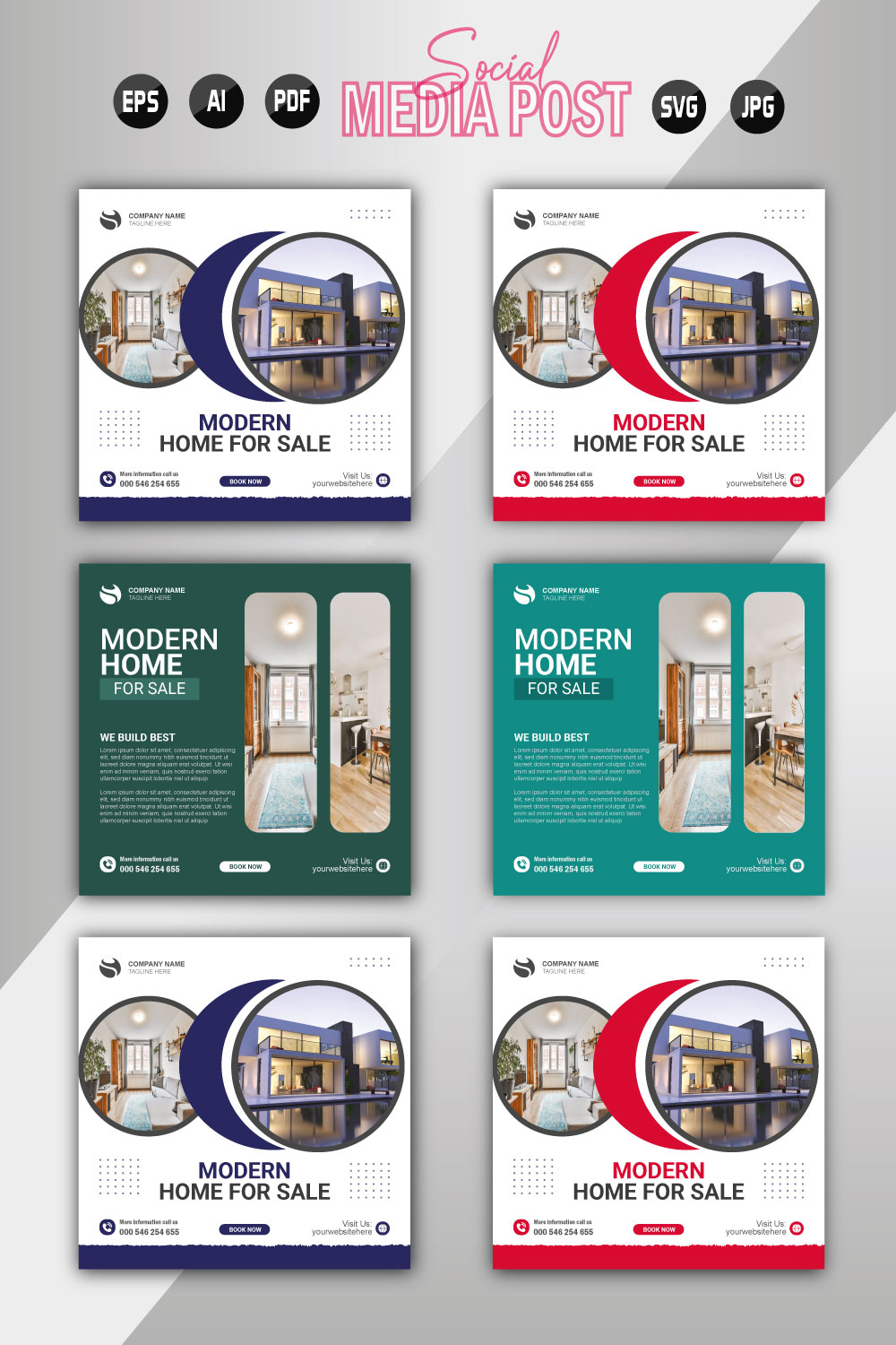 Vector modern home sale social media post template pinterest preview image.