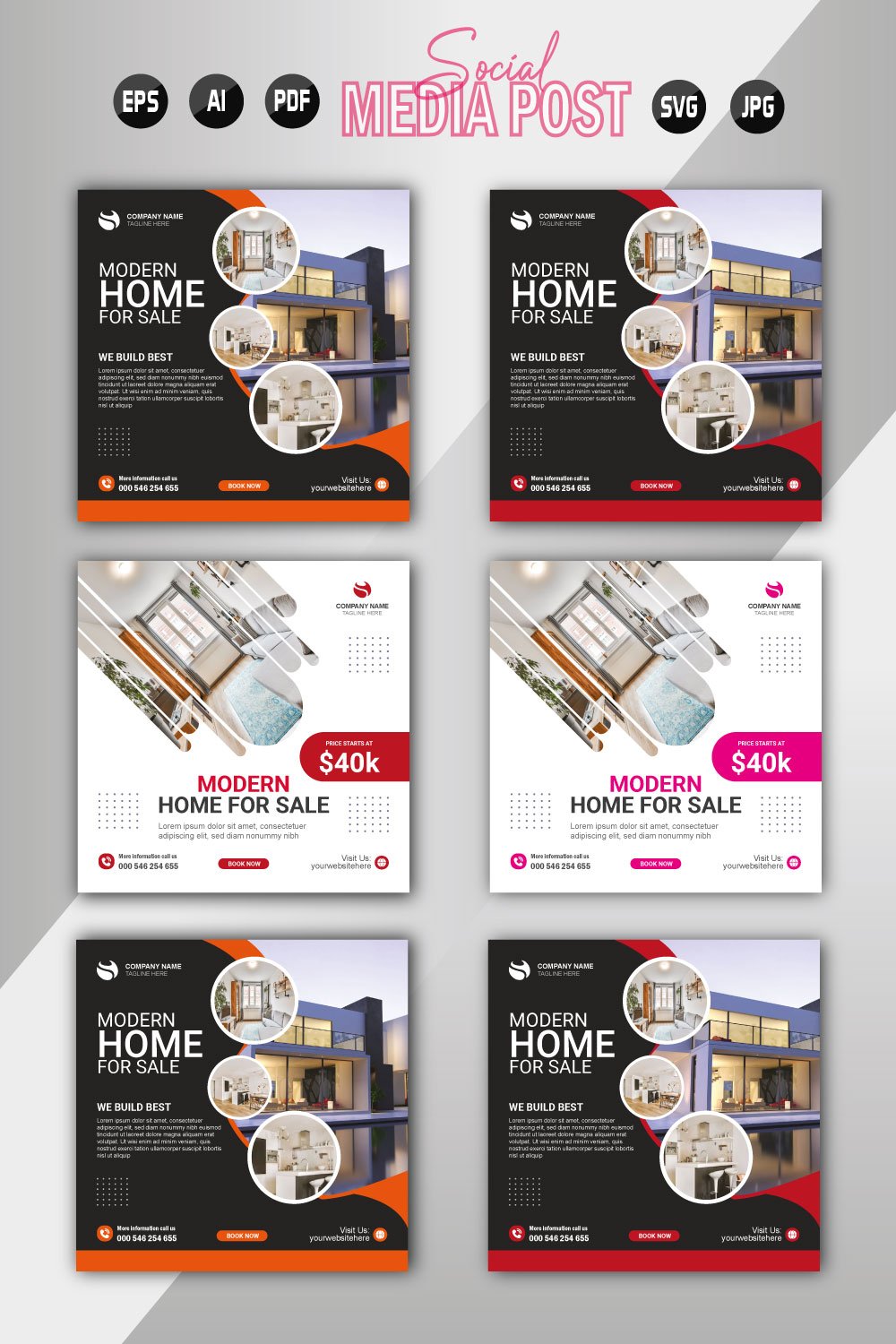 Vector modern home sale social media post template pinterest preview image.