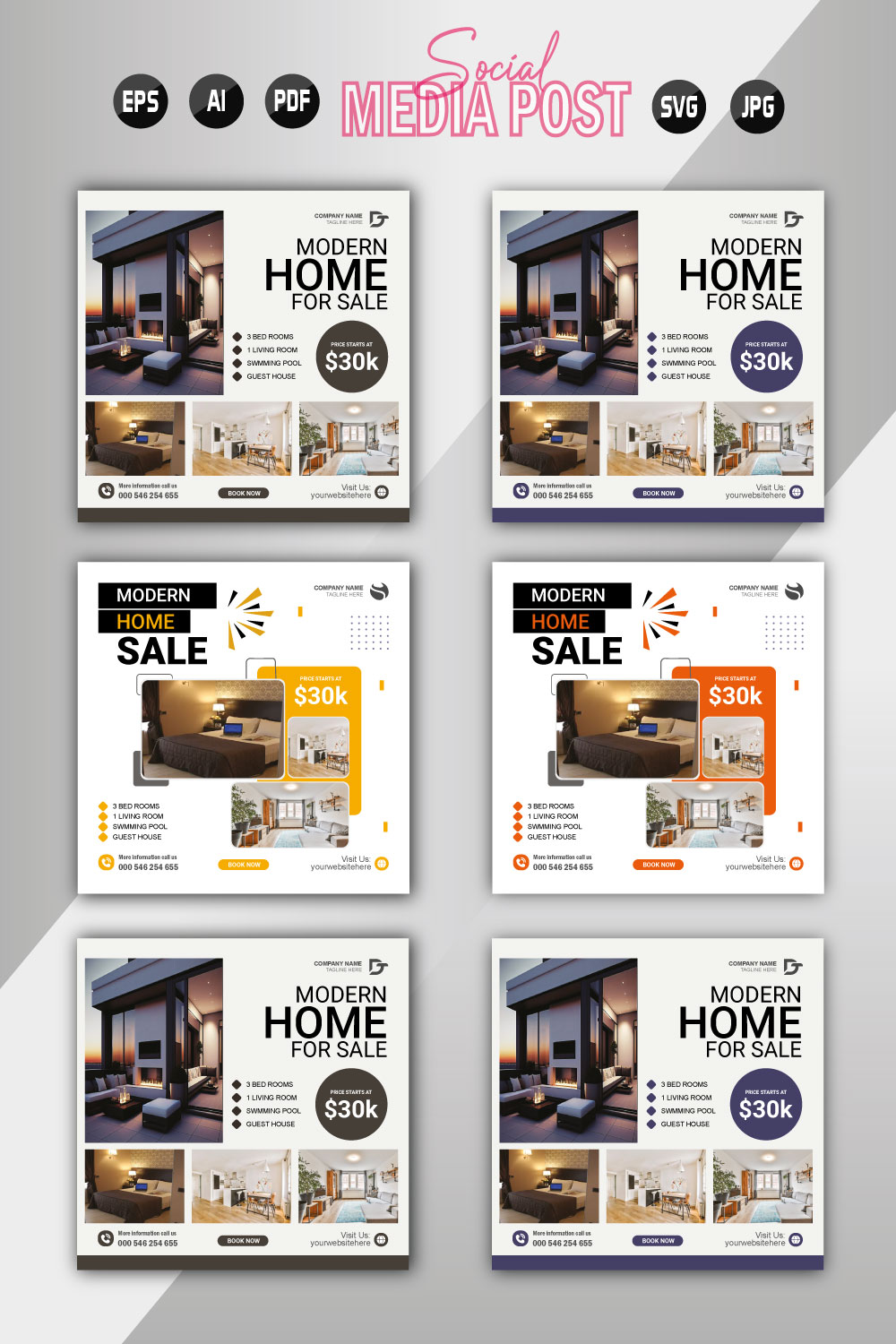 Vector modern home sale social media post template pinterest preview image.