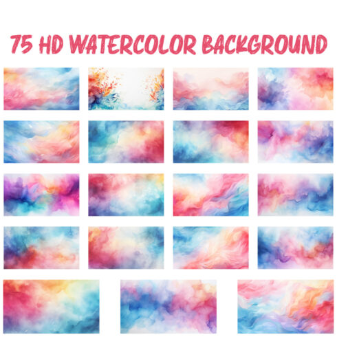 75 HD WATERCOLOR BACKGROUND BUNDLE cover image.