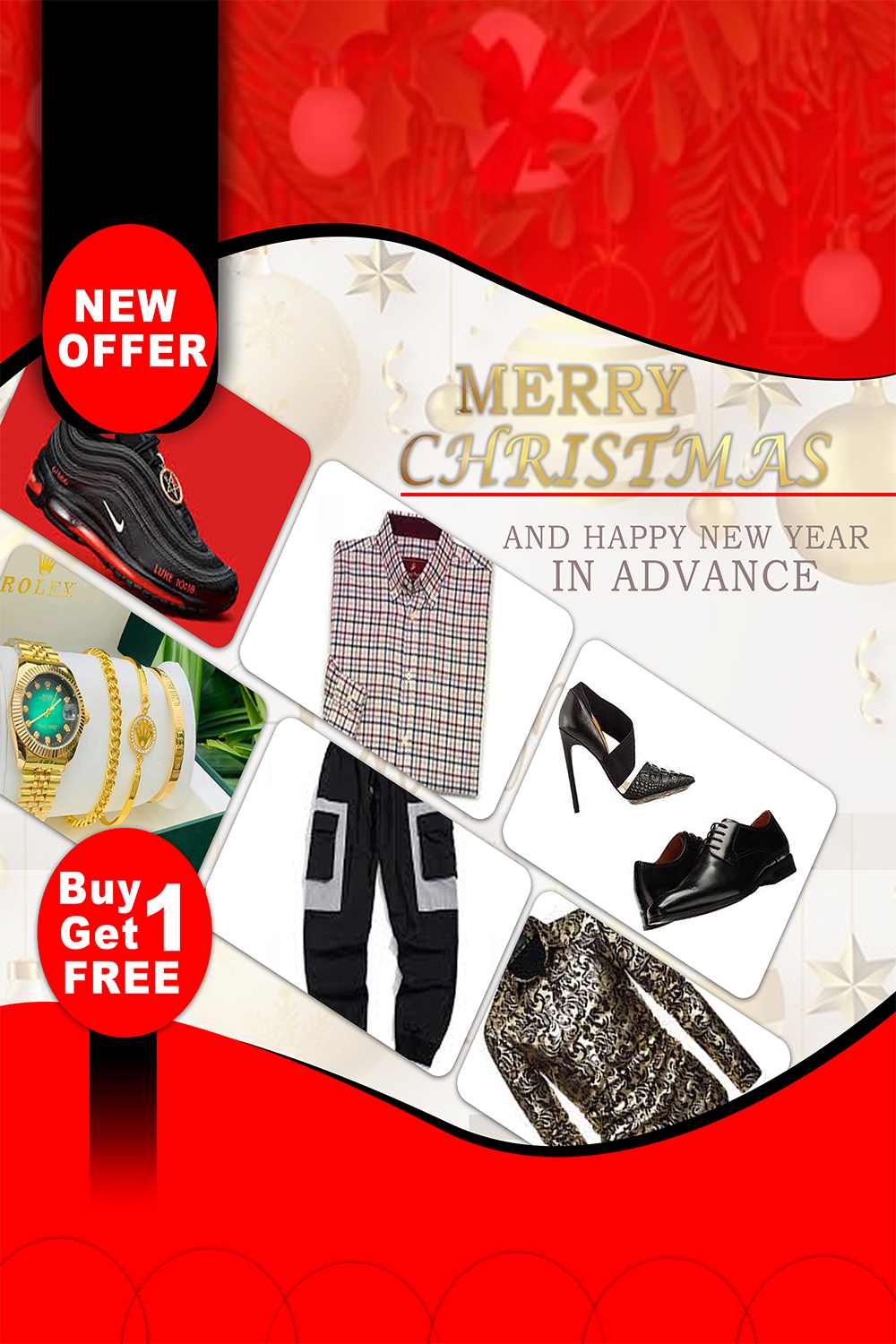 Merry Christmas and Happy New Year, Product Flyer Design pinterest preview image.