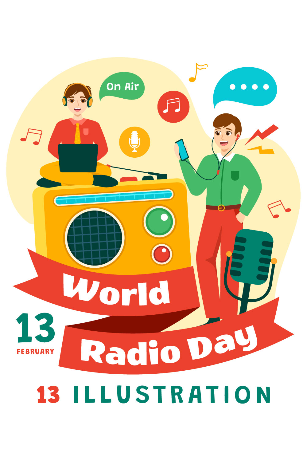 13 World Radio Day Illustration pinterest preview image.