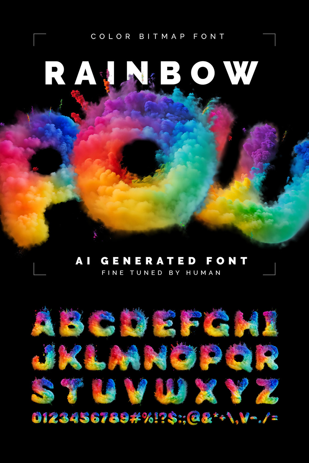 Rainbow Pow - Color Bitmap Font pinterest preview image.
