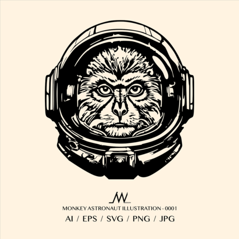 monkey astronaut illustration-0001, monkey astronaut face in SVG vector cover image.