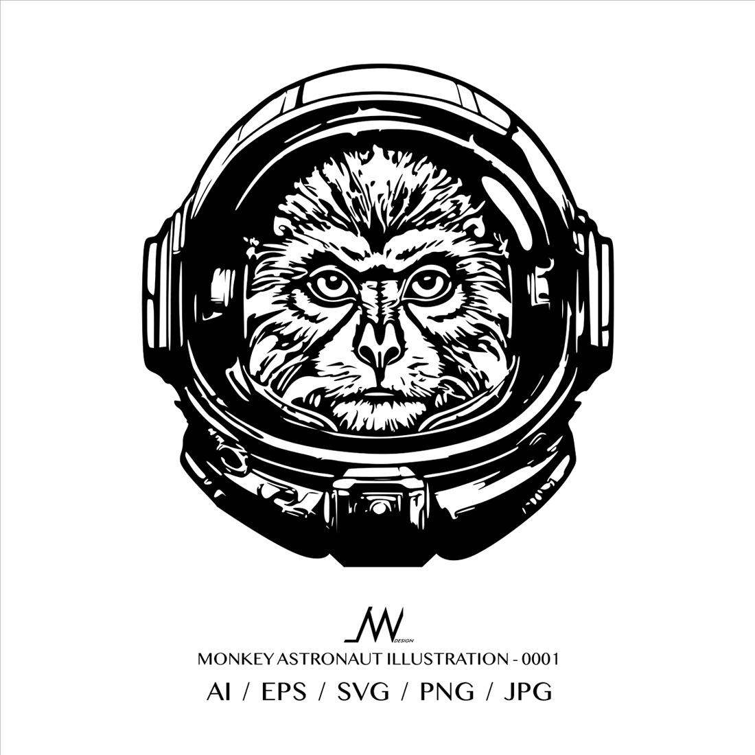 monkey astronaut illustration-0001, monkey astronaut face in SVG vector preview image.