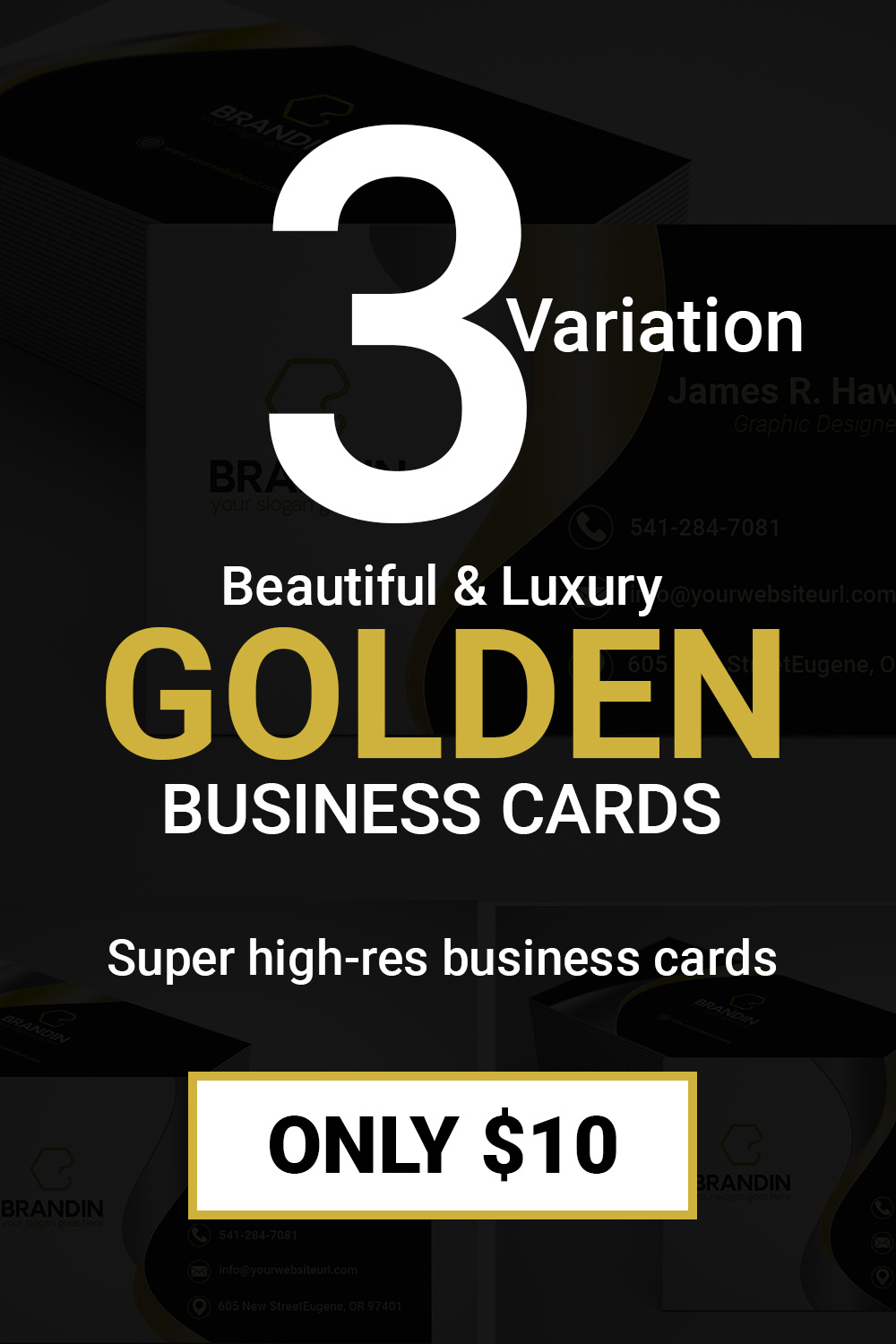 3 in 1 modern & Luxury golden business card bundles pinterest preview image.