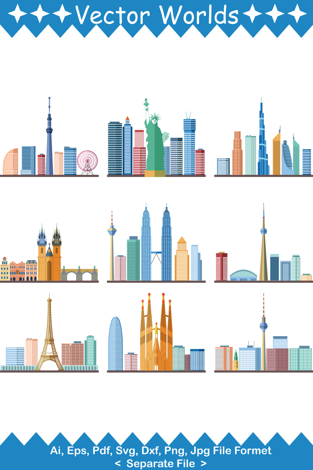 World Famous Sights SVG Vector Design pinterest preview image.