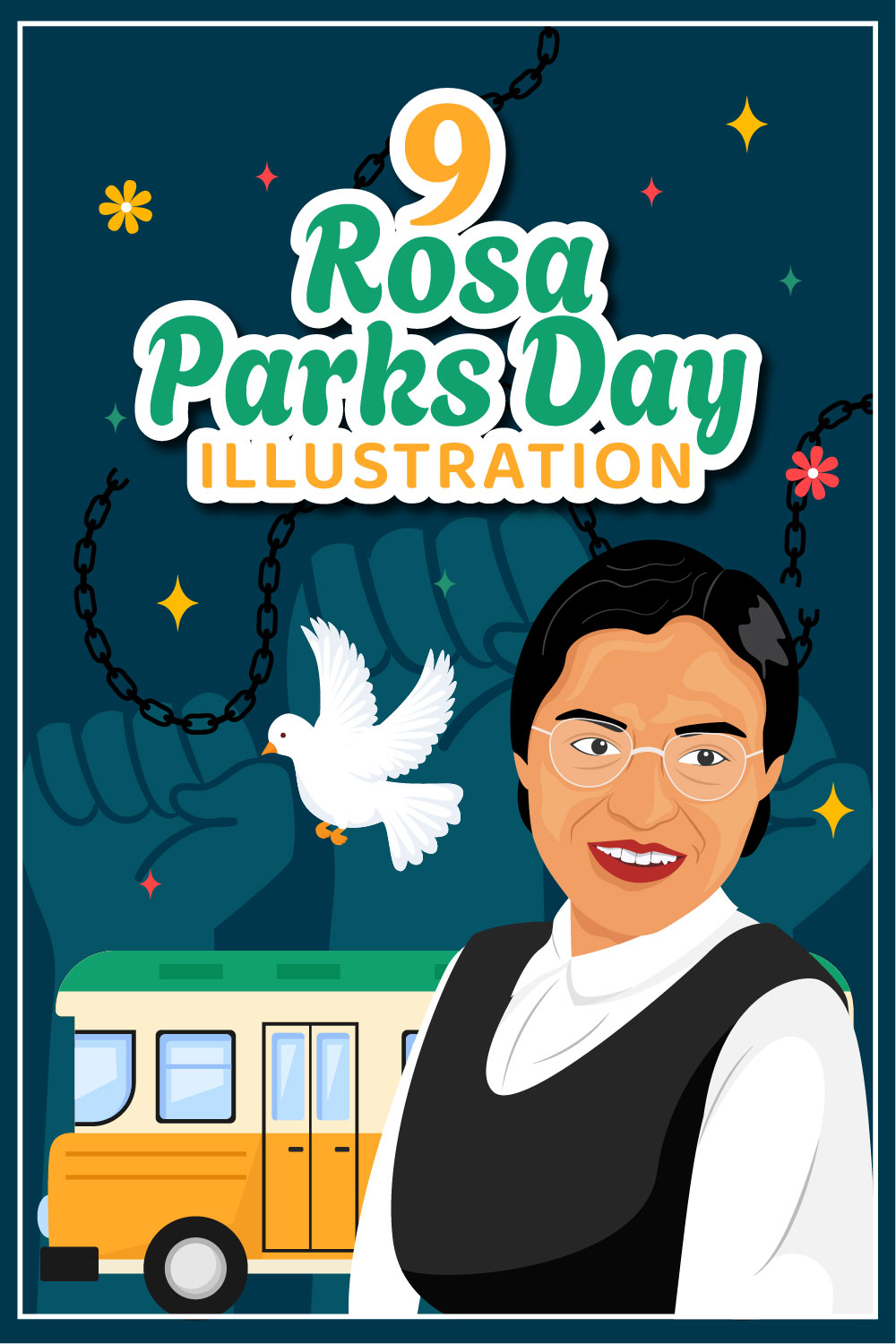 9 Rosa Parks Day Illustration pinterest preview image.