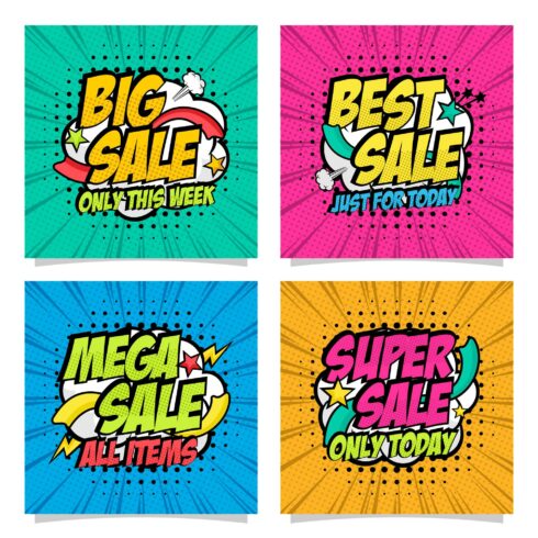 Sale banner pop art style vector collection - $5 cover image.