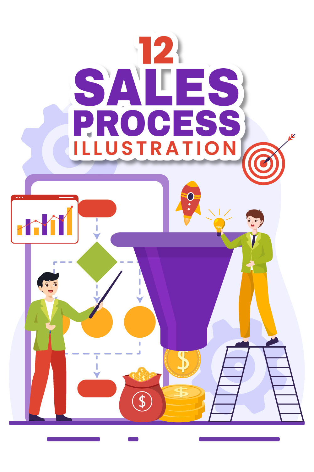 12 Sales Process Illustration pinterest preview image.