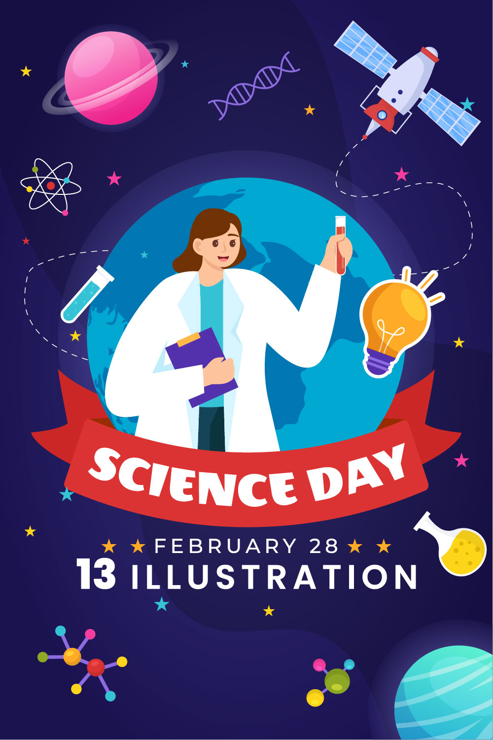 13 National Science Day Illustration pinterest preview image.
