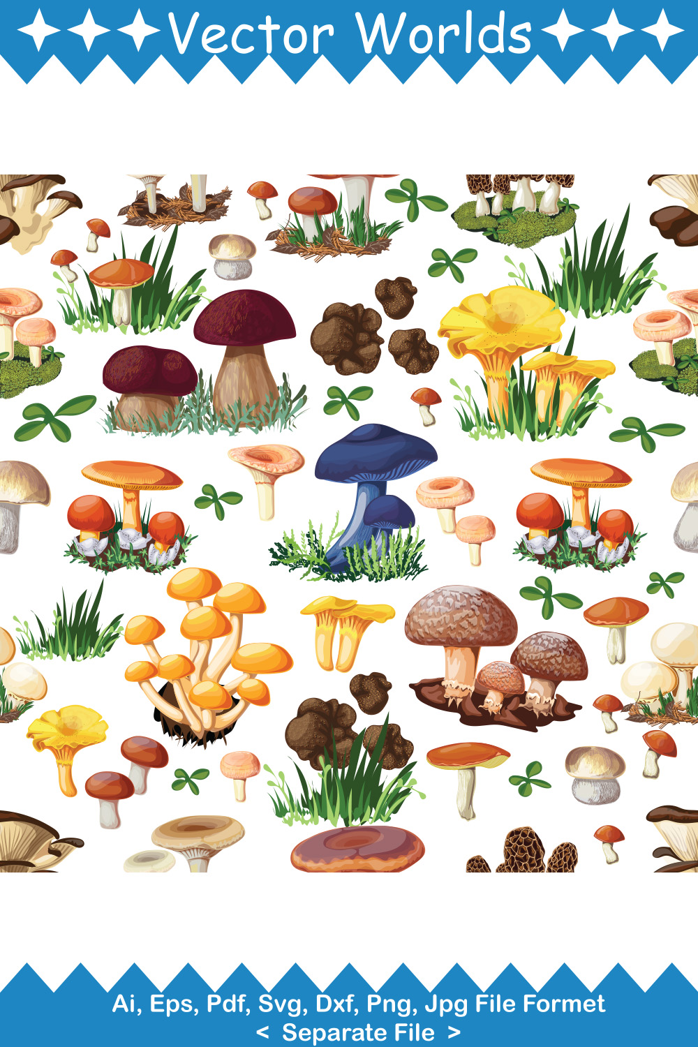 Mushrooms SVG Vector Design pinterest preview image.