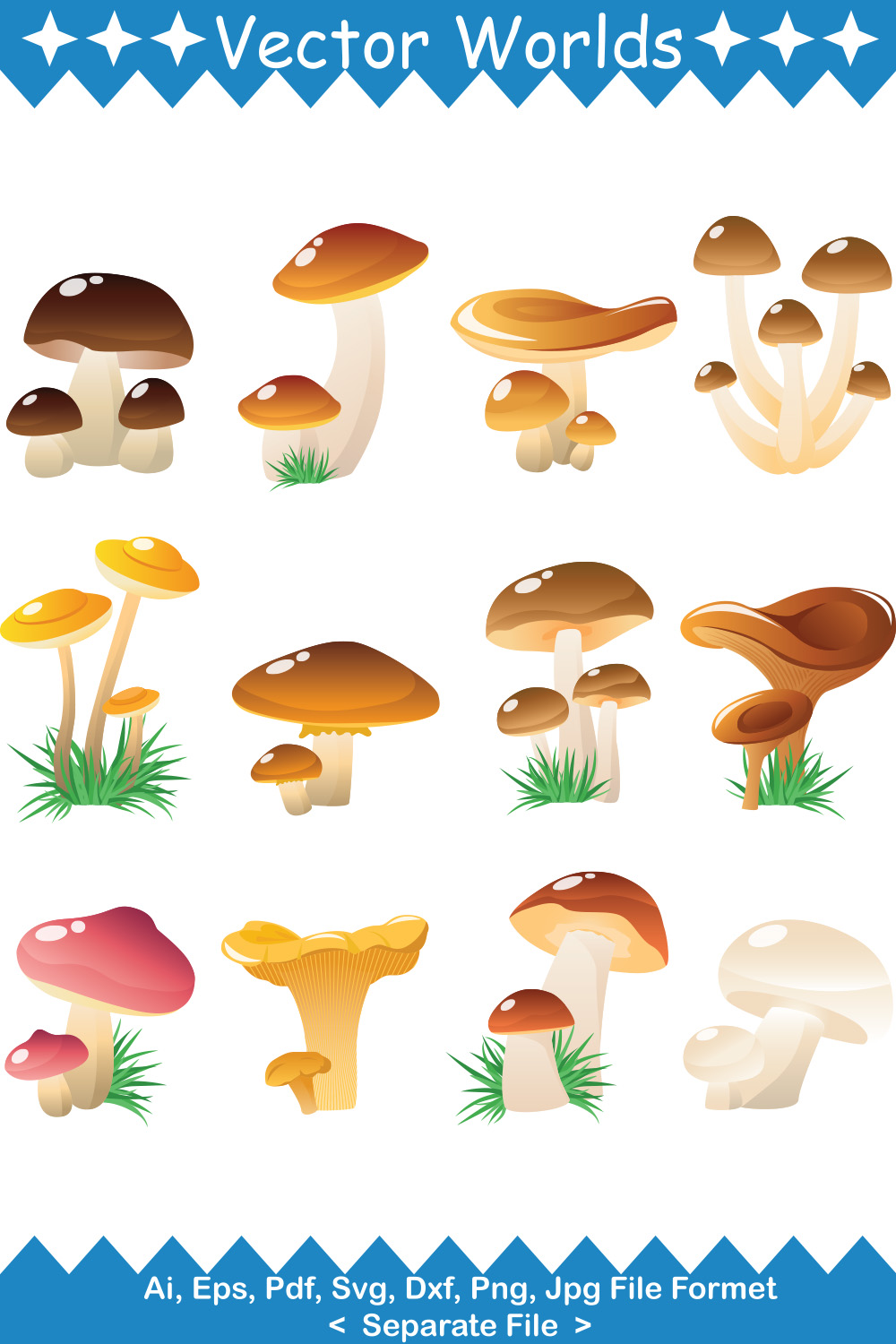 Mushrooms SVG Vector Design pinterest preview image.