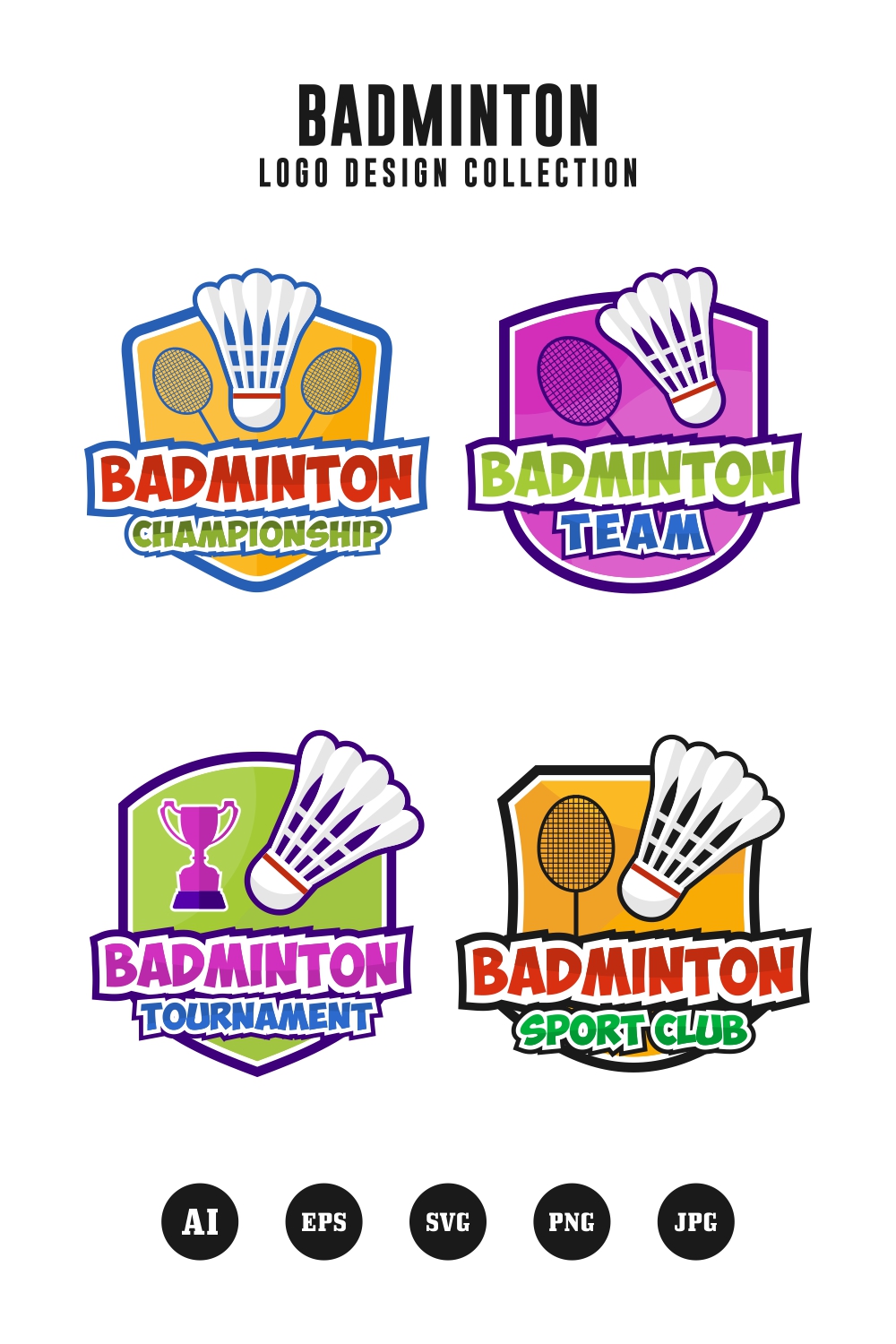 Set Badminton badge logo collection - $5 pinterest preview image.