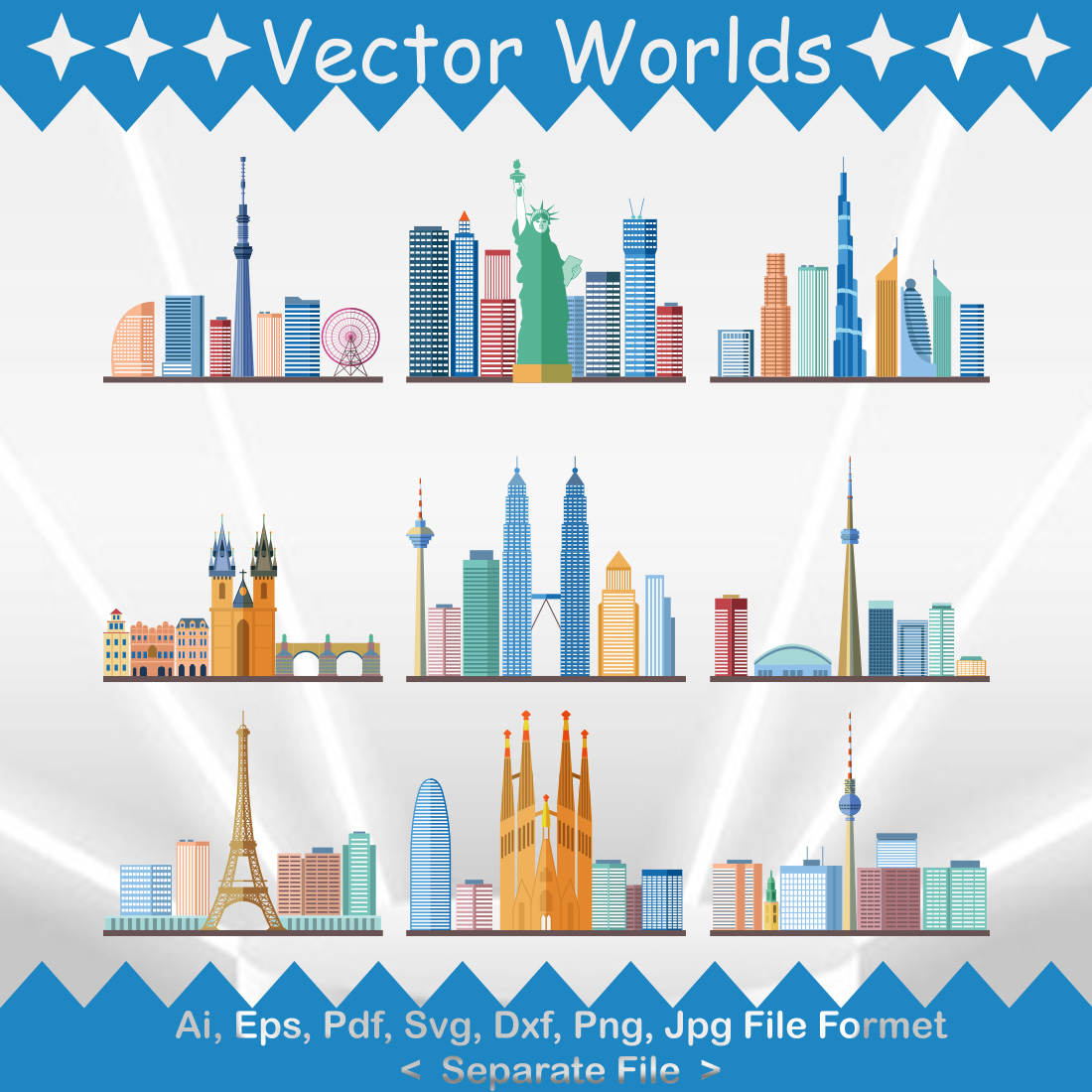 World Famous Sights SVG Vector Design preview image.