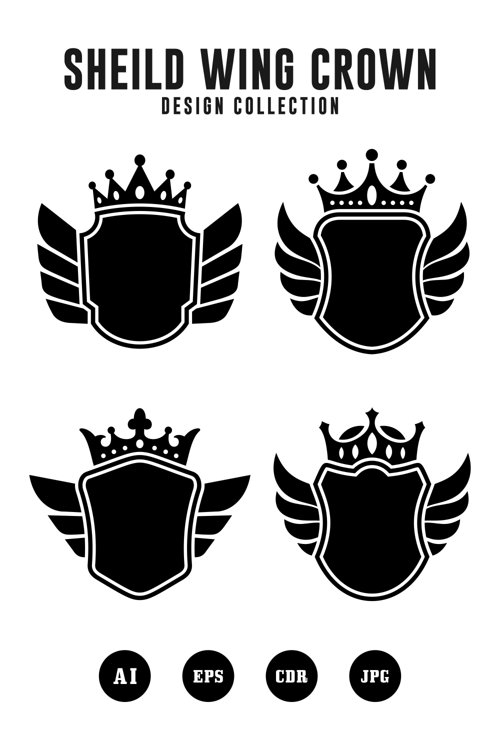 Sheild wing crown vector design collection - $4 pinterest preview image.