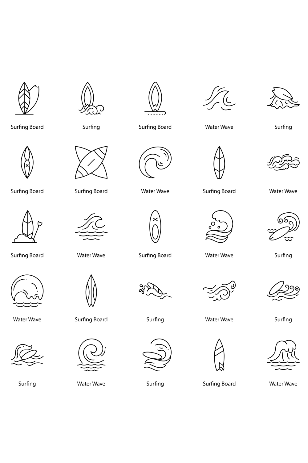 Surfing Icon Set pinterest preview image.