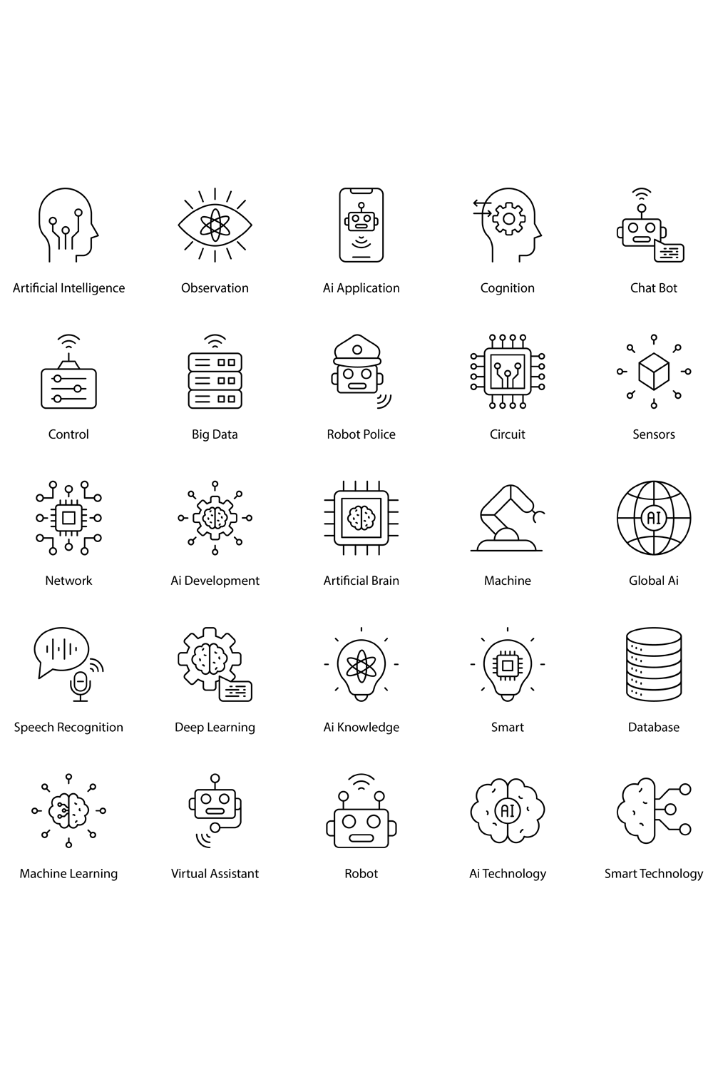 Artificial Intelligence Icon Set pinterest preview image.
