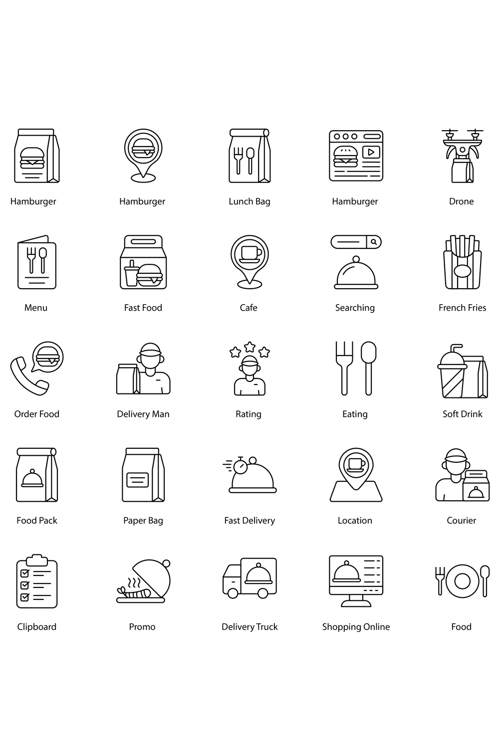Food Delivery Icon Set pinterest preview image.