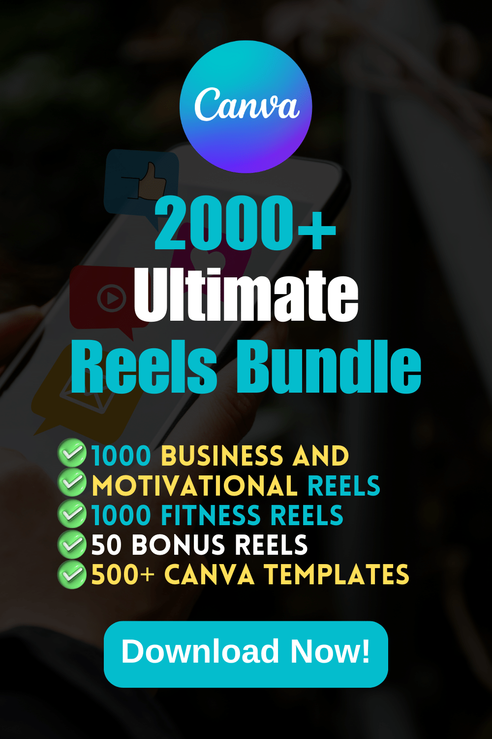 2,000+ Ultimate Reels & Canva Templates Bundle – Motivation, Fitness, Business, Quotes – Boost Your Brand & Engagement In Just $19 pinterest preview image.