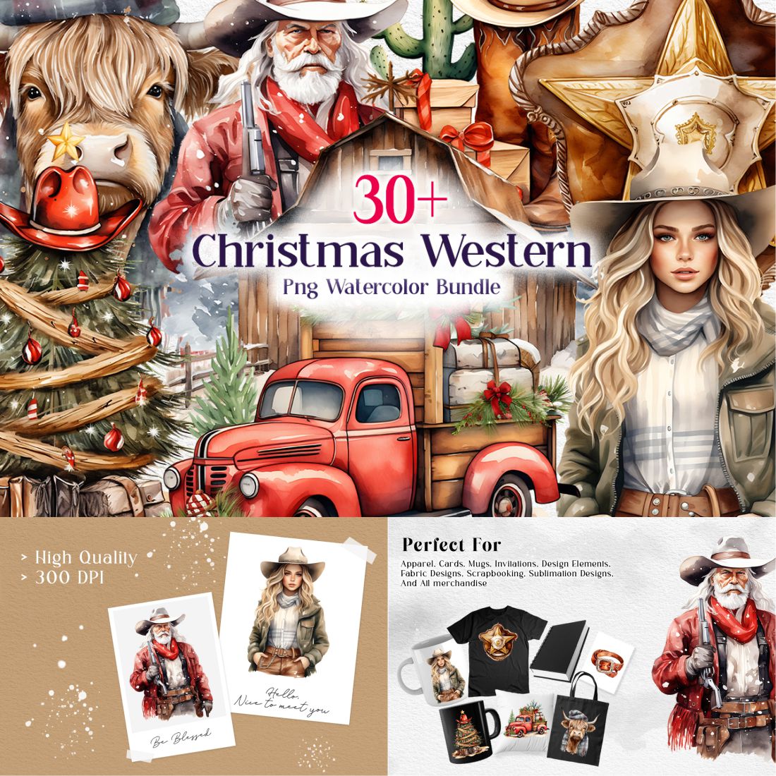 Christmas Western Sublimation, Christmas Western PNG Clipart cover image.