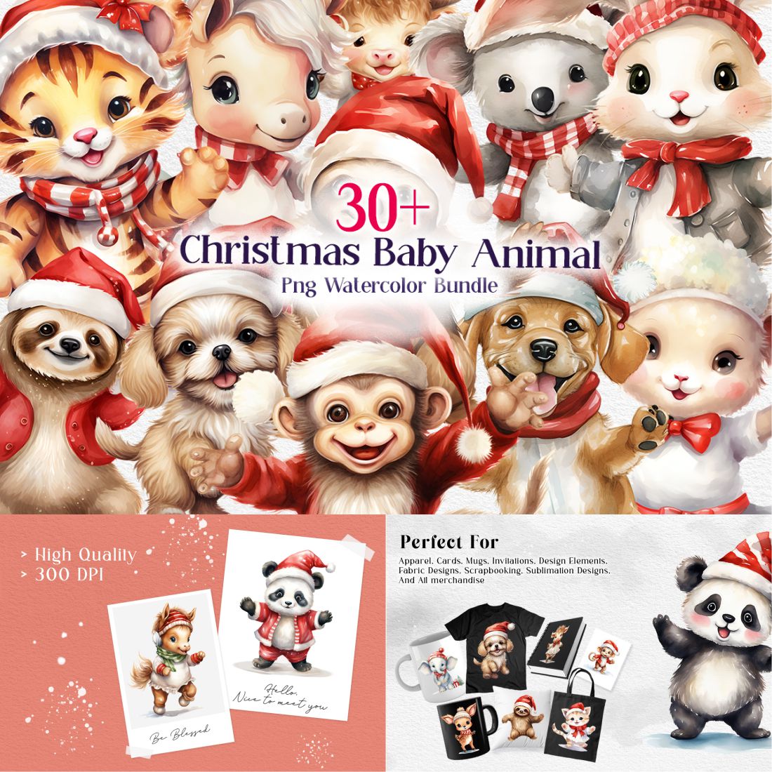 Christmas Baby Animals Sublimation Clipart Bundle cover image.