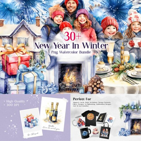 New Year in Winter Sublimation Clipart Bundle cover image.