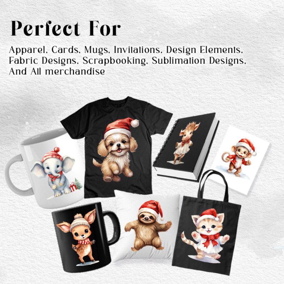 Christmas Baby Animals Sublimation Clipart Bundle preview image.