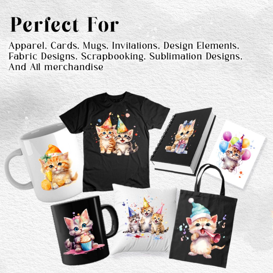 Cat Celebration New Year PNG Watercolor Bundle preview image.