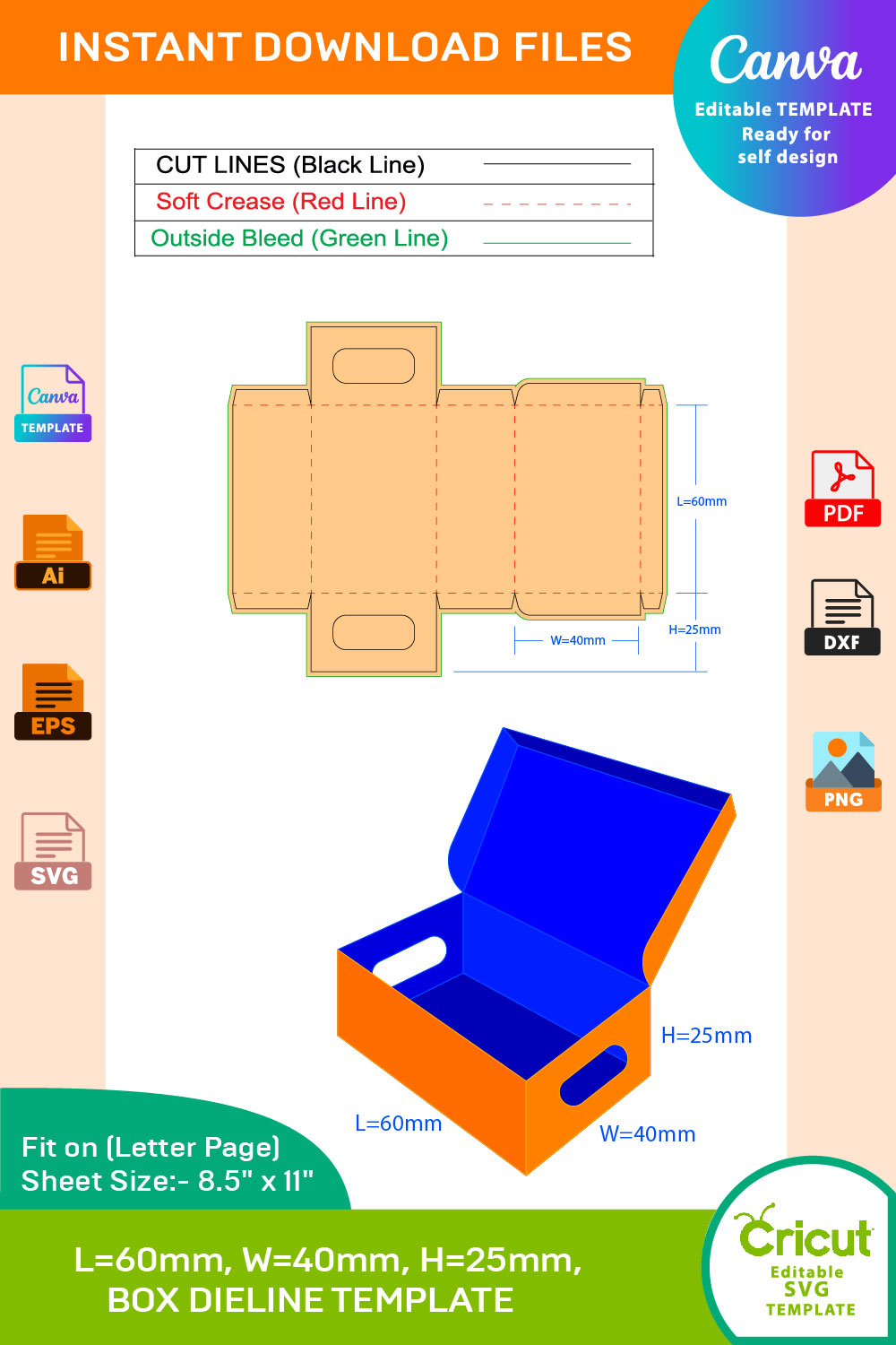 Storage Box Template svg png dxf Dieline Template pinterest preview image.