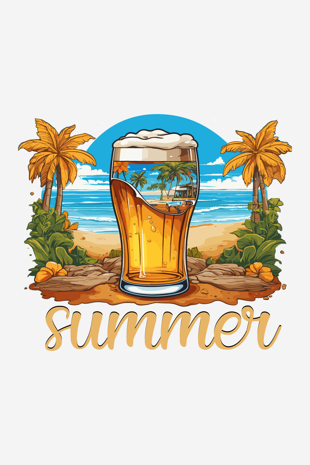 Summer Beer Beach T-shirt Design pinterest preview image.