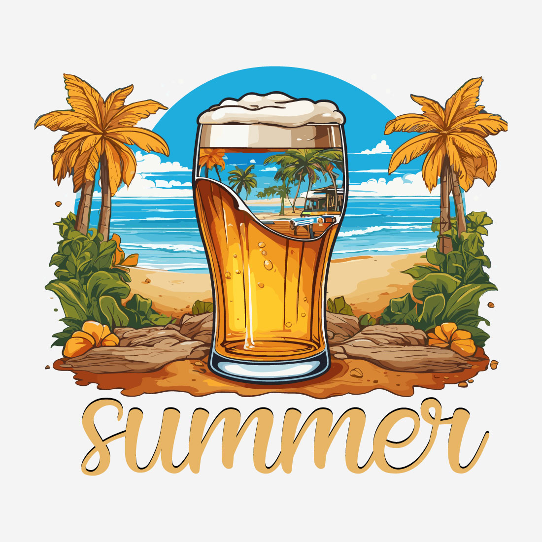 Summer Beer Beach T-shirt Design preview image.