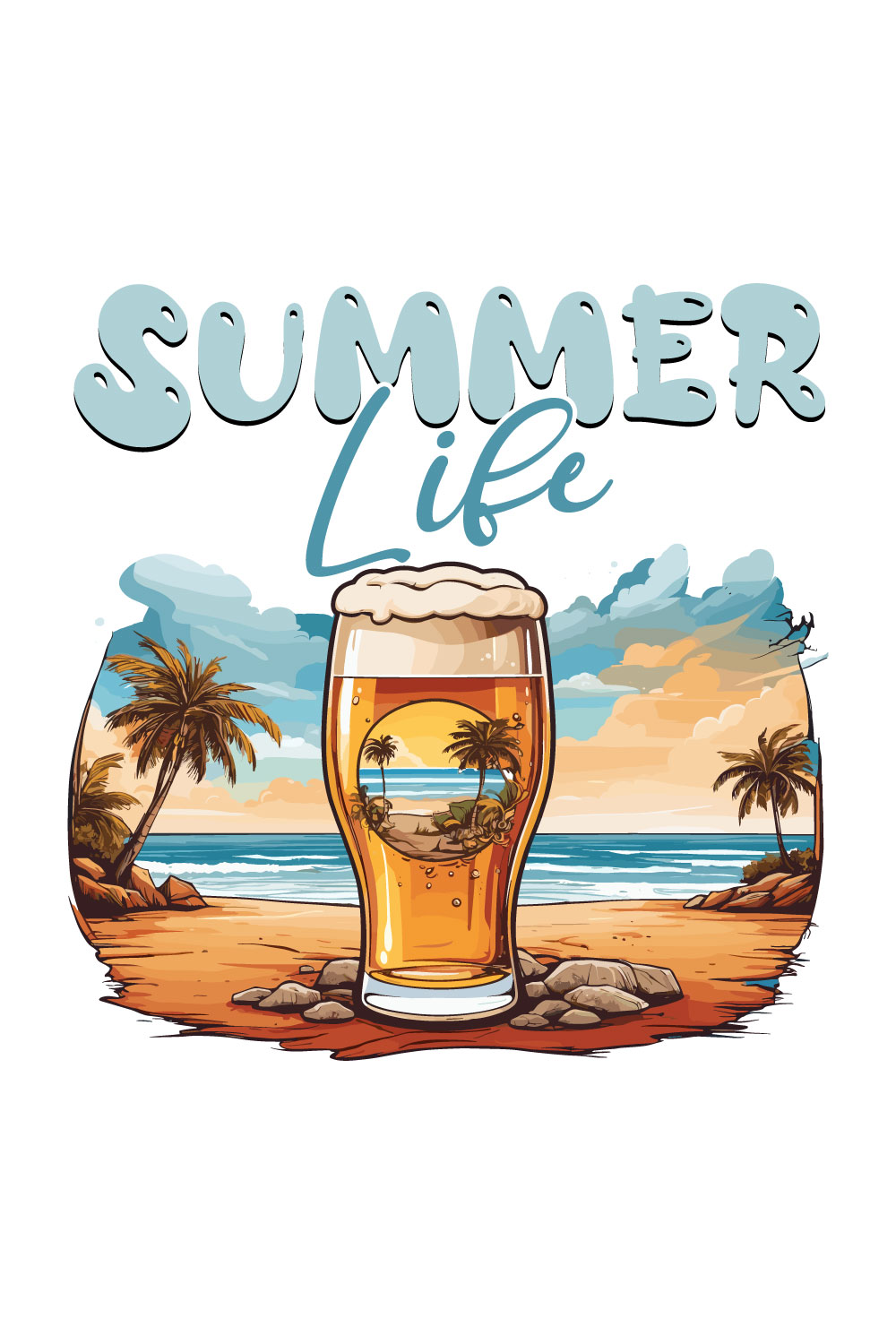 Summer Beer Beach T-shirt Design pinterest preview image.