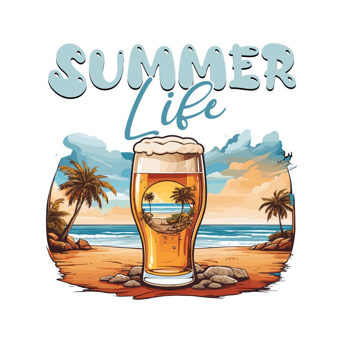 Summer Beer Beach T-shirt Design preview image.